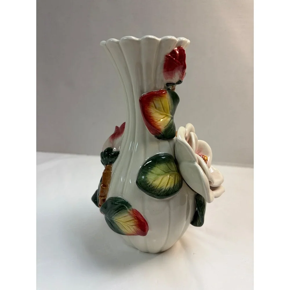 Fitz & Floyd Classics Magnolia Ceramic Vase Handcrafted China White Floral 7.5